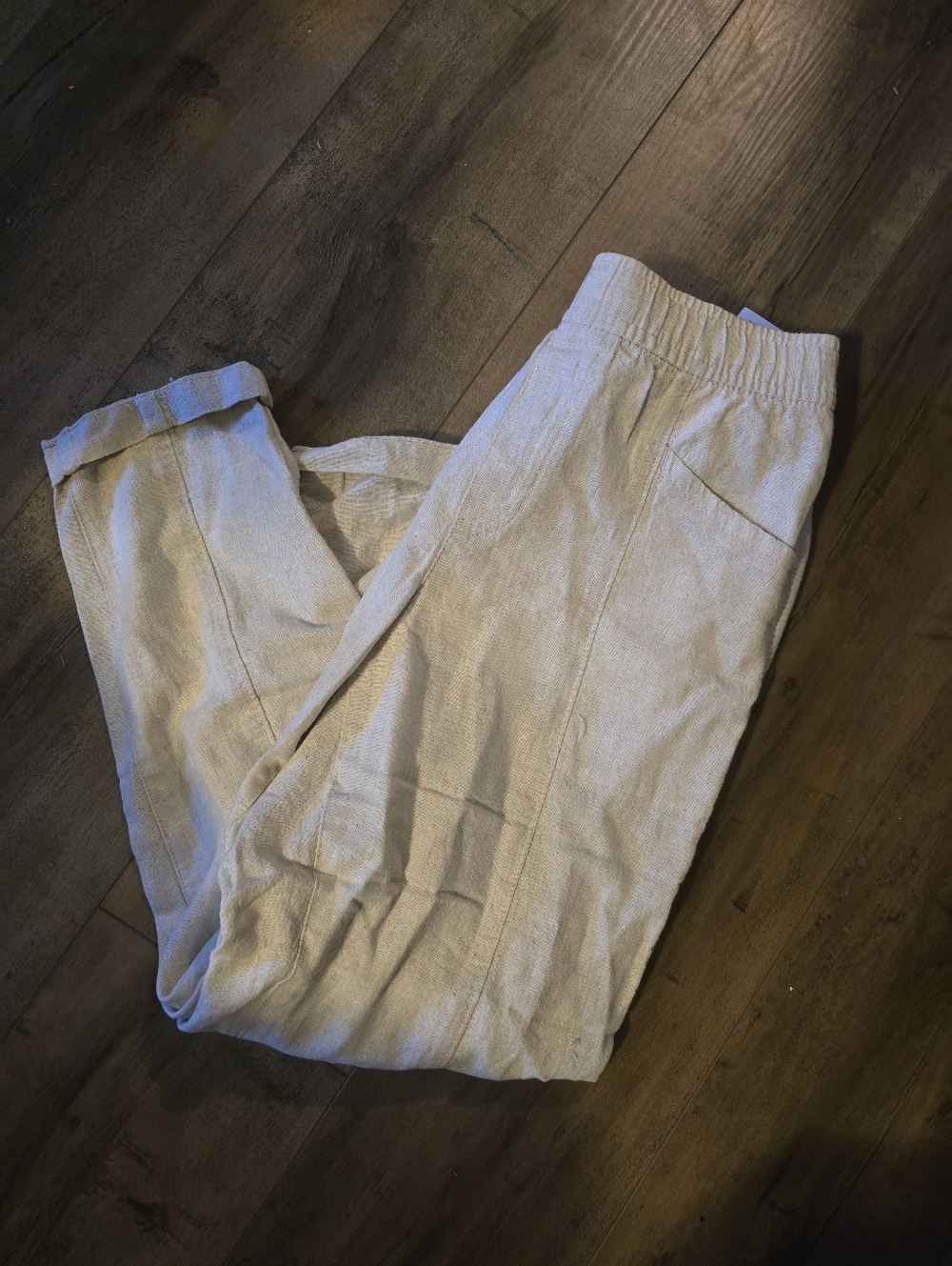 Tapered Straight Leg Linen Ankle Pants